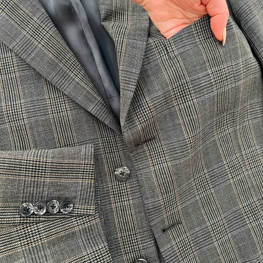 Joseph Abboud American Soft 100% Wool 3-Button Sport Coat Glen Plaid Check 42L